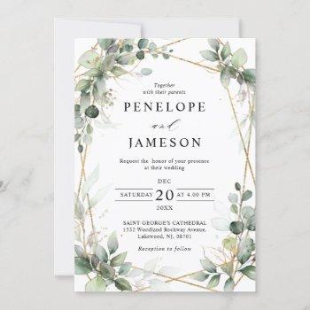eucalyptus greenery botanical geometric wedding invitation