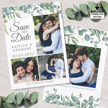 Small Eucalyptus Greenery Gold 4 Photo Save The Date Front View