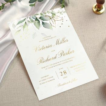 eucalyptus greenery gold leaves botanical wedding foil invitation
