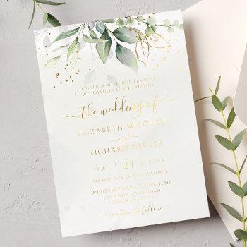 Small Eucalyptus Greenery Gold Leaves Botanical Wedding Foil Front View