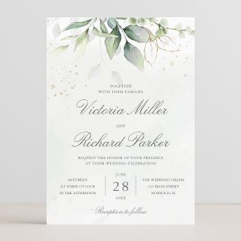 eucalyptus greenery gold leaves botanical wedding invitation