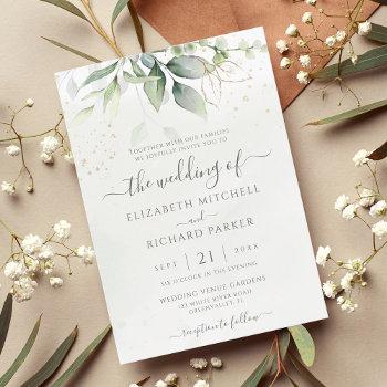 eucalyptus greenery gold leaves botanical wedding invitation