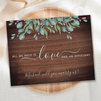 eucalyptus rustic will you marry us officiant  invitation