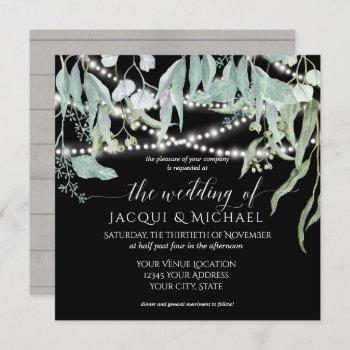 eucalyptus rustic winery twinkle lights wedding invitation