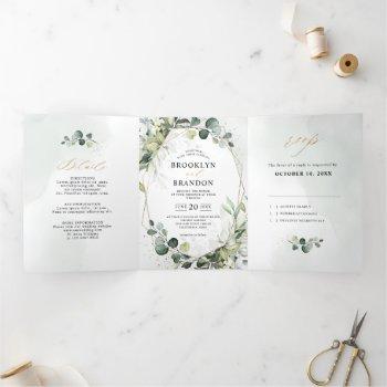 eucalyptus sage greenery modern geometric wedding tri-fold announcement