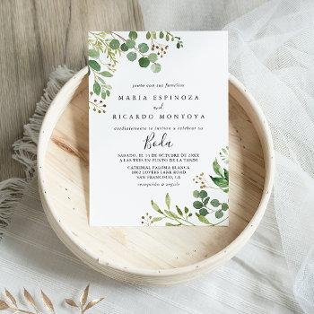 eucalyptus simple brown floral spanish wedding invitation