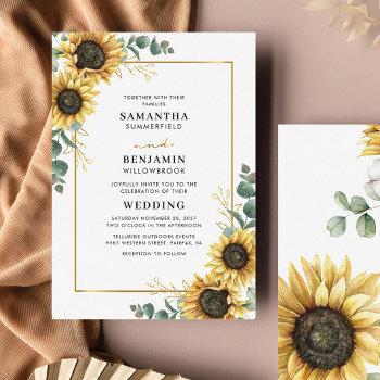 eucalyptus sunflower botanical wedding invitation