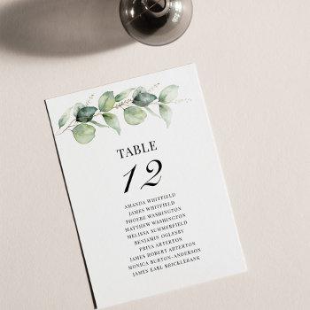 Small Eucalyptus Wedding Table Number 12 Seating Chart Front View