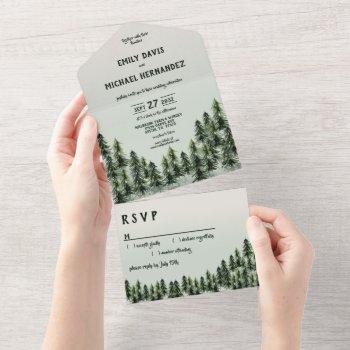 evergreen mountain forest green white black all in one invitation