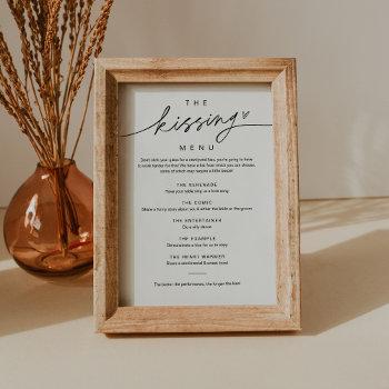 everleigh minimalist kissing menu wedding game invitation