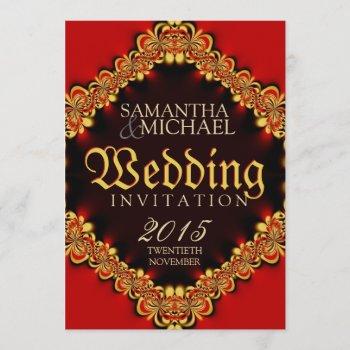 exotic passion red gold wedding invitations