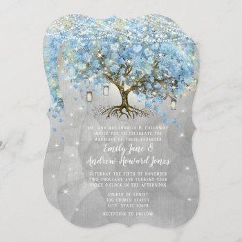 Small Fairy Lights Blue Heart Leaf Tree Watercolor Front View