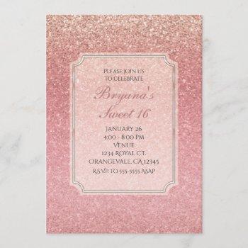 fairy tale pink glitter sweet 16 party invitations