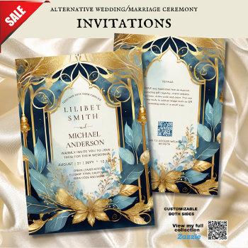 fairycore wedding invitation fairytale teal gold