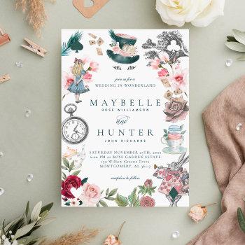 fairytale alice in wonderland whimsical wedding invitation