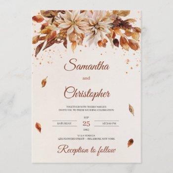fall and autumn flowers and leaves wedding invitation