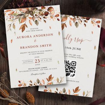 fall autumn leaves rustic country boho wedding  in invitation