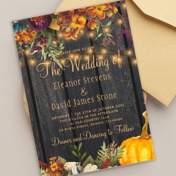 fall autumn rustic barn wood floral wedding invitation