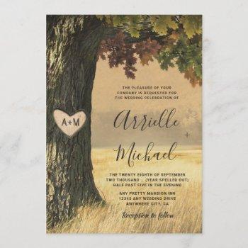 fall carved oak tree country rustic forest wedding invitation