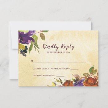 Small Fall Floral Purple Burnt Orange Yellow Wedding Rsvp Front View
