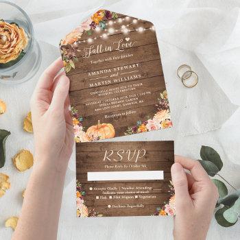 fall in love rustic autumn floral pumpkin wedding all in one invitation