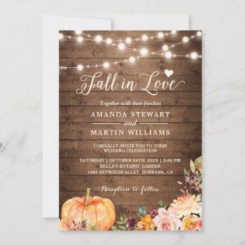 fall in love rustic autumn floral pumpkin wedding invitation