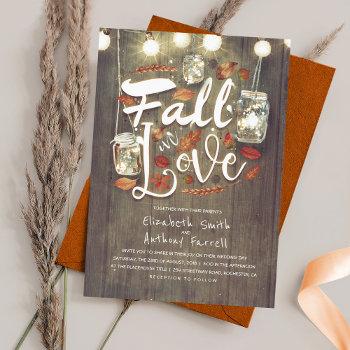fall in love rustic mason jar lights wedding invitation