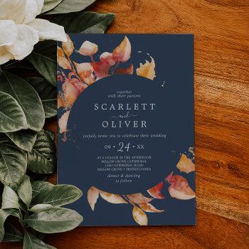 fall leaves | navy blue & burgundy casual wedding invitation