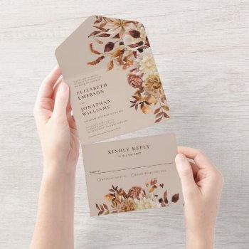 fall leaves wedding all in one invitation