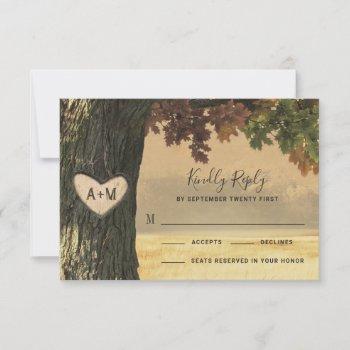 fall oak tree country rustic wedding rsvp cards