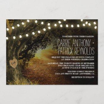 fall string lights oak tree wedding invitations