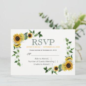 Small Fall Sunflower Floral Country Barn Wedding Rsvp Front View