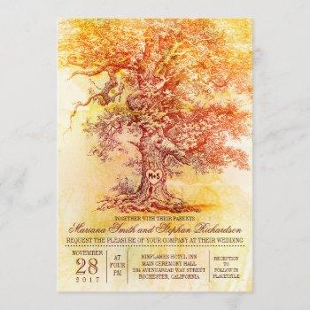fall wedding invitation with old oak tree