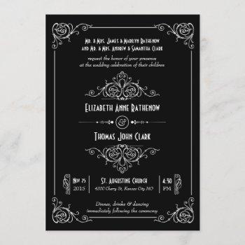 fancy art deco black & white wedding invitations