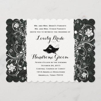 Small Fancy Black White Rustic Boat Wedding Invite Front View