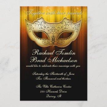 fancy flourish gold masquerade wedding invite
