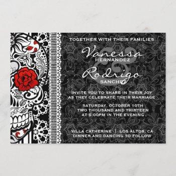 Small Fancy Lace Sugar Skull Day Of The Dead Invite Front View