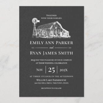 farm and windmill chalkboard rustic wedding invitation