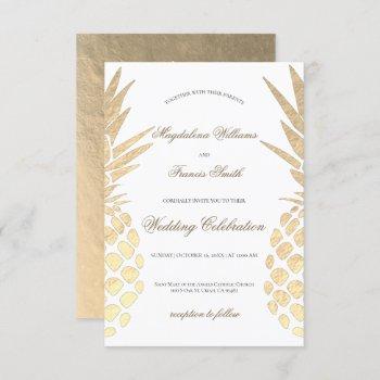 faux gold foil pineapples elegant wedding invitation