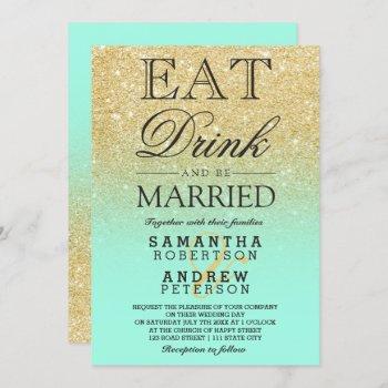 Small Faux Gold Glitter Mint Ombre Eat Drink Wedding Front View