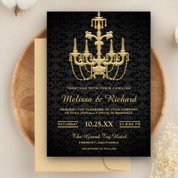 faux gold vintage chandelier wedding invitation