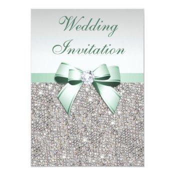 Small Faux Silver Sequins Diamonds Mint Bow Wedding Front View