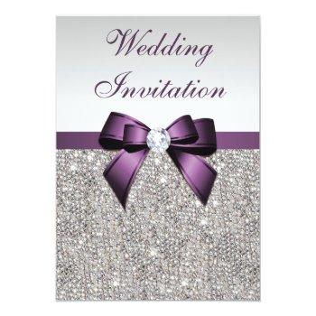 Small Faux Silver Sequins Diamonds Purple Bow Wedding Front View