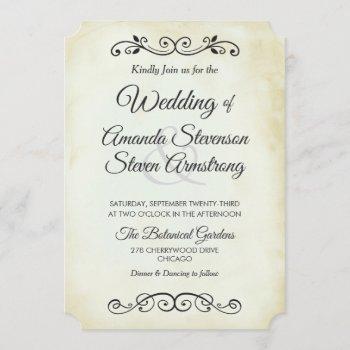 faux vintage parchment western style wedding invitation