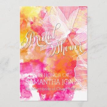 fiery sunset watercolor hollyhock wedding invitation