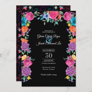 fiesta flowers & mexican embroidery style wedding  invitation