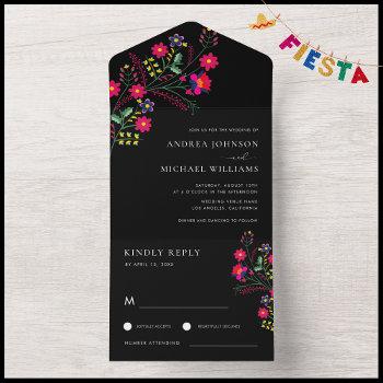fiesta folk mexican flowers colorful rsvp wedding all in one invitation