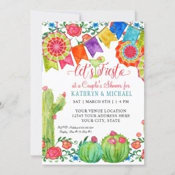 fiesta margarita floral cactus art couples shower invitation