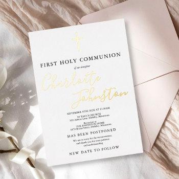 first holy communion postponed new date foil invitation