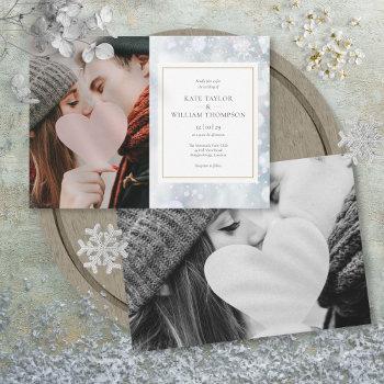 first snowflakes photos winter wedding invitation